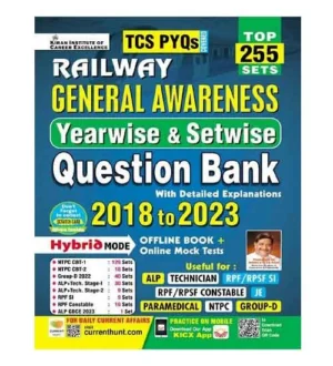 Kiran Railway 2024 Exam General Awareness TCS PYQs Top 255 Sets Yearwise and Setwise Question Bank 2018 to 2023 Book English Medium