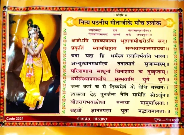Swarnim Vakya Dharmik Vichar Anmol Vachan Nitya Pathniya Gita Ji Ke Panch Shlok Printed Color Poster By Gita Press Code 2324