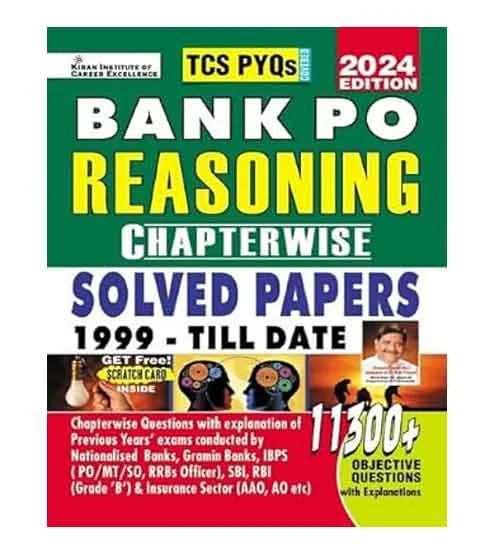 Kiran Bank PO 2024 Exam Reasoning Chapterwise Solved Papers TCS PYQs 1999 to Till Date 11300+ Objective Questions Book English Medium