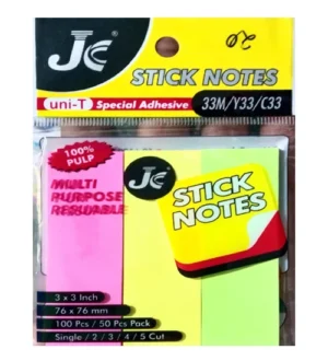 JC Stick Notes Multi Purpose Resuable 15x5 cm Note Pad Neon Colors Strong Glue for Office School Home