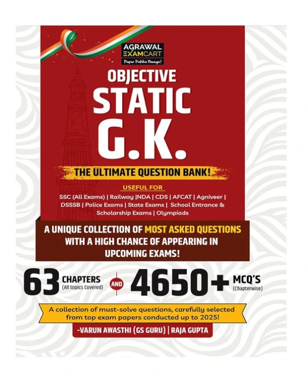 Examcart Objective Static GK Question Bank Book English Medium 4650+MCQS Chaperwise by Varun Awasthi Sir and Raja Gupta for SSC Railway Police Defence TET State PCS Exams 2025 